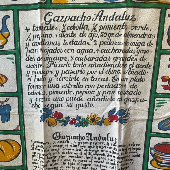 100% Cotton Vintage Tourist Trade Gazpacho Andaluz Spain Tea Towel Never Used - Picture 2 of 7